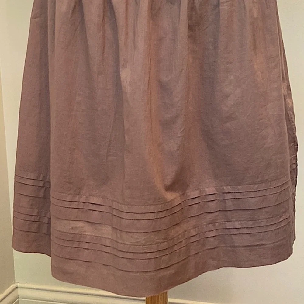 LOFT Brown Wide Waist Tiered Pleated 100% Cotton Lined Casual Skirt Size 12 - Picture 3 of 7